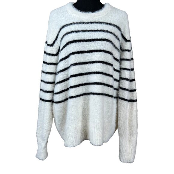 Old Navy Black and White Breton Stripe Fuzzy Pullover Sweater Plus Size 3X - Picture 1 of 8
